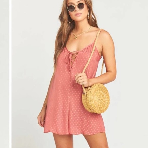 Show me your mumu rebel rompers sangria silky dots in pink size med - Picture 1 of 9